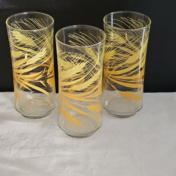 3 Libbey Golden Wheat Tumblers Glasses Coolers 6.5" yellow nature farmhouse 16oz - Picture 2 of 8